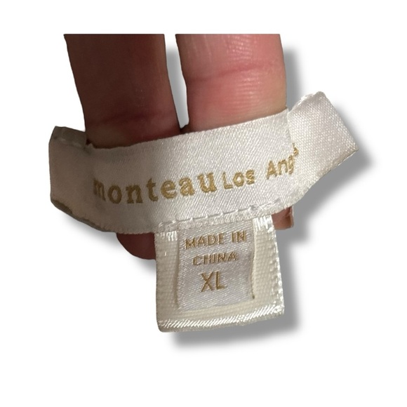 Monteau Los Angles White & Black Floral Line Pattern Puff Sleeves Smocked Blouse - Picture 9 of 16